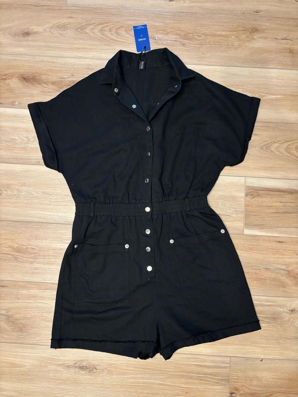 NWT Chouyatou Women's Black Button-Down Romper Size L